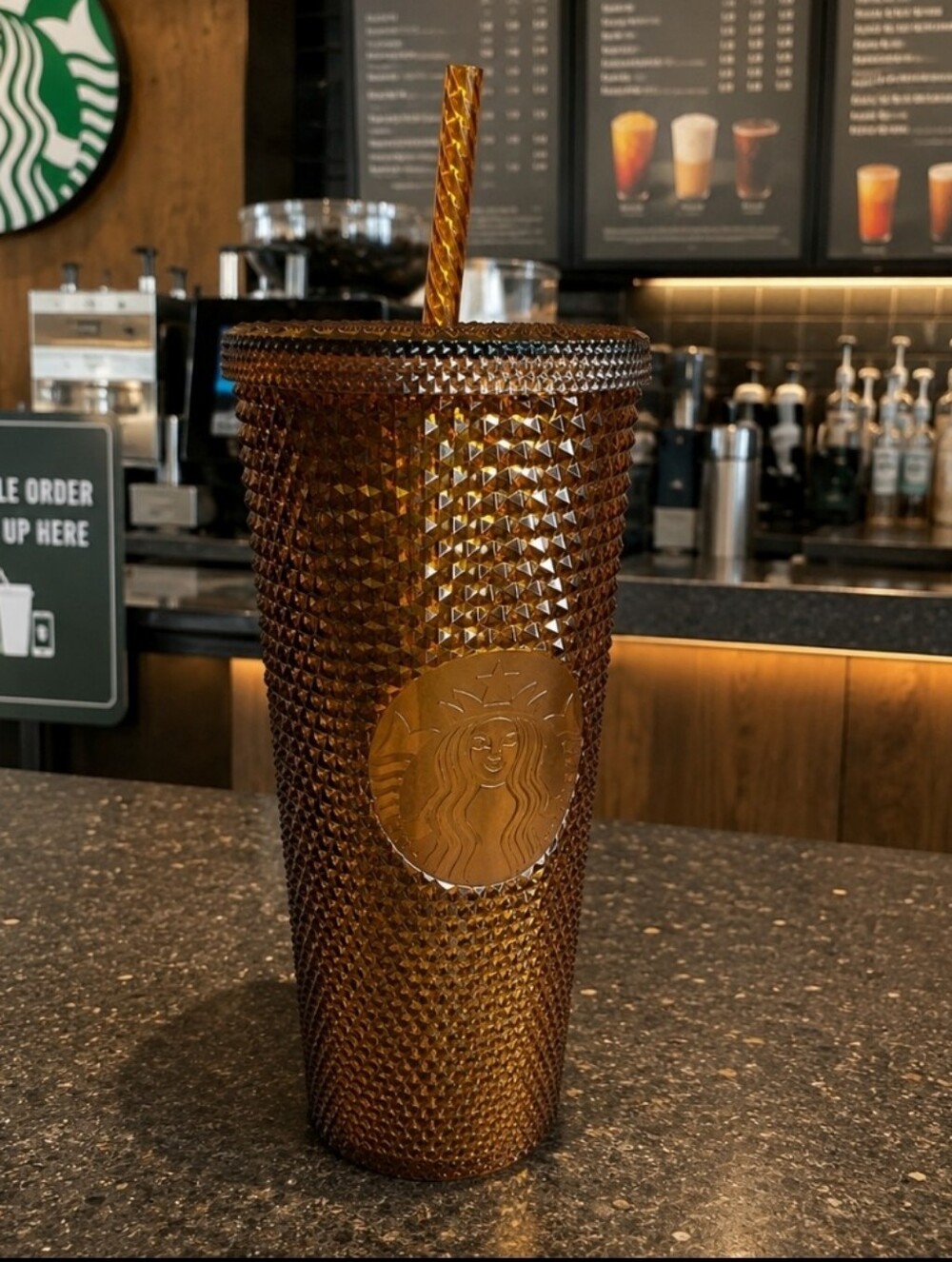 STARBUCKS Amber Honeycomb Studded Holographic Tumbler 2021 50th Anniversary